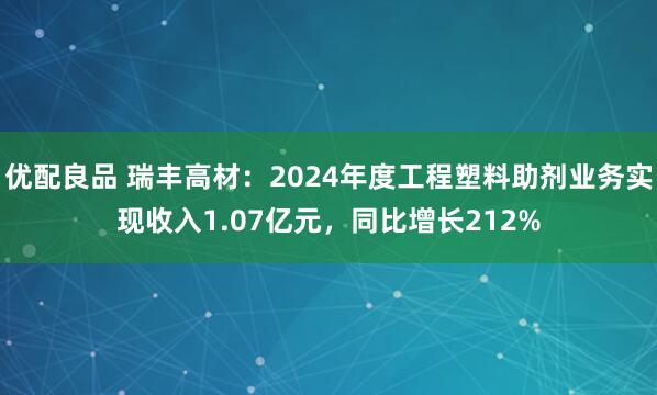 优配良品 瑞丰高材：2024年度工程塑料助剂业务实现收入1.07亿元，同比增长212%